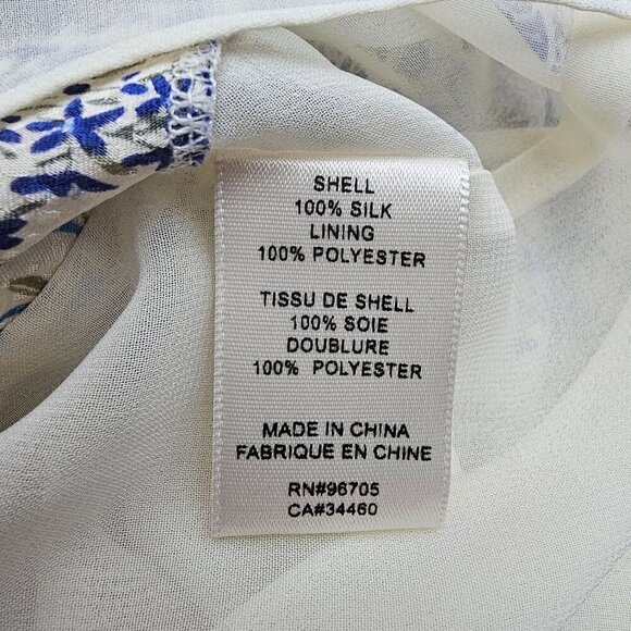 100% Silk Rebecca Taylor Blue & White Floral Dress With Ruffled Size 8 - Picture 5 of 10
